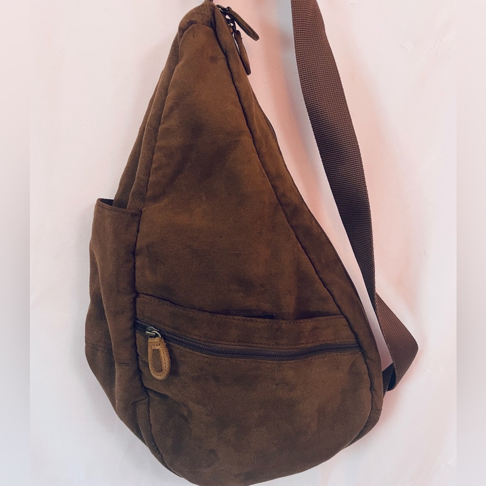 LL Bean Ameribag Healthy Backpack Brown Suede Leather Sling Bag Kidney